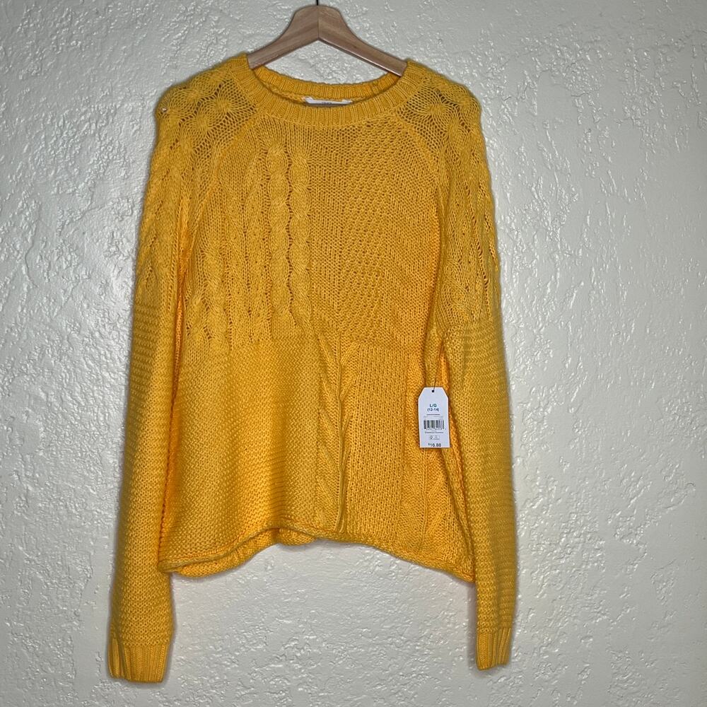 Time‎ and Tru Women's Yellow Cableknit Crewneck Sweater Long Sleeve Size Large